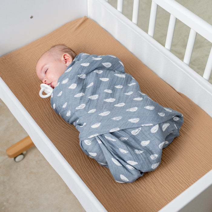 Muslin Swaddle Blanket, 47” x 47” in Blue Raindrops, 1 Pack