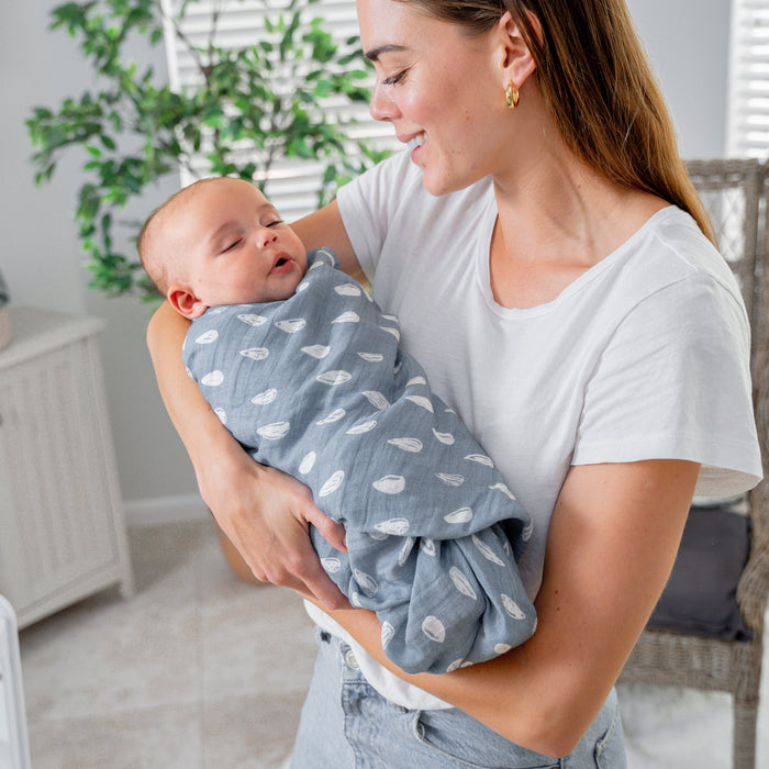Muslin Swaddle Blanket, 47” x 47” in Blue Raindrops, 1 Pack