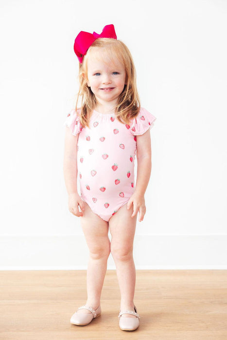 Sweet Strawberries S/S Flutter Sleeve Leotard