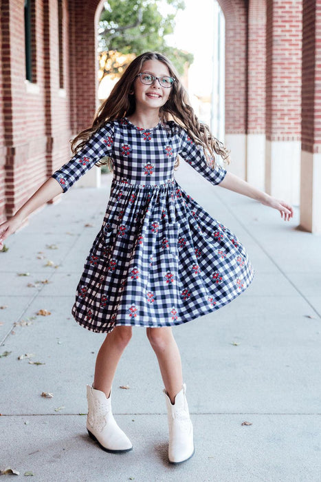 Texas Tech Plaid Raider Red 3/4 Sleeve Pocket Twirl Dress