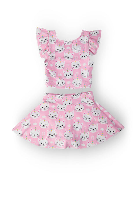 Unicorn Kitties Flutter Sleeve Twirl-Kini Swimsuit Set