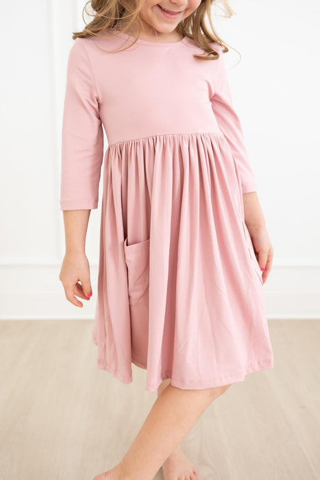 Vintage Pink 3/4 Sleeve Pocket Twirl Dress