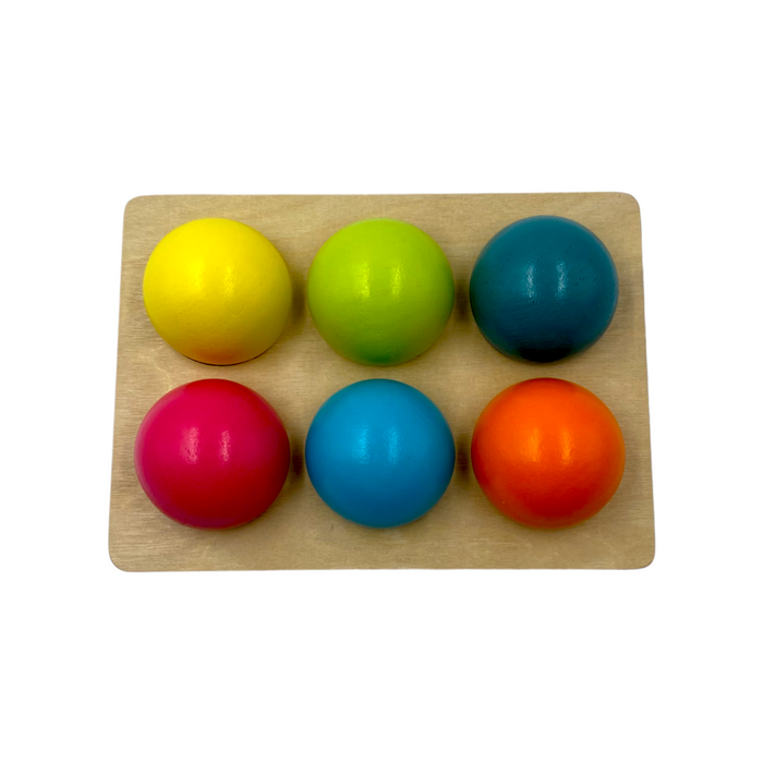 6-Piece Pastel Wooden Balls with Sorting Tray – 1.8" Diameter | Macaron Colors