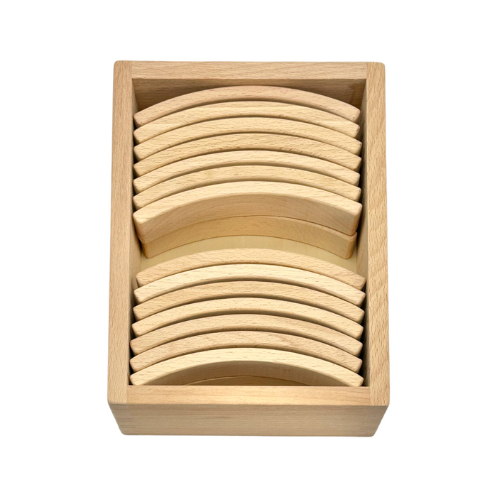28-Piece Mini Curved Natural Wooden Building Block Set with Storage Tray