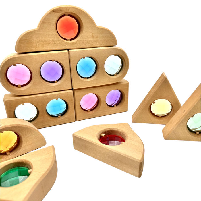 12-Piece Rainbow Fairytale Window Blocks with Storage Tray | Light & Color Play