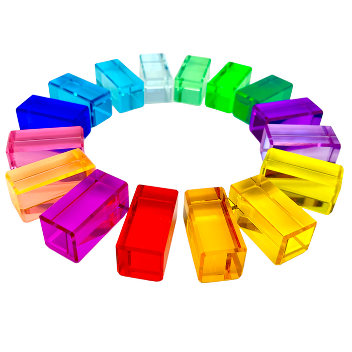 64-Piece Rainbow Crystal Stones & Interlocking Slats Building Set with Storage Tray