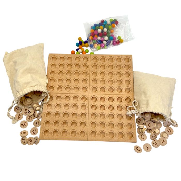 **Pre-order (Ships in 2-3 Weeks)**Hundred Frame Coin Pockets Set with Counting and Alphabet Coins