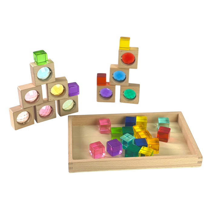 30-Piece Gemmed Translucent Window Blocks & Lucite Cubes Set with Storage Tray