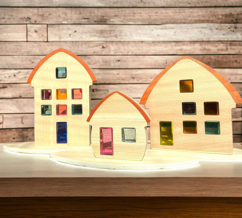 3-Piece Wooden Window Houses with Darker Roofs