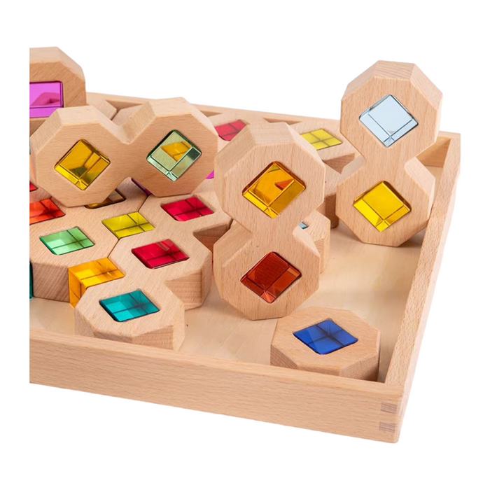 **Pre-order (Ships in 2-3 Weeks)**12-Piece Wooden Window Building Blocks Set with Storage Tray | Lucite-Compatible