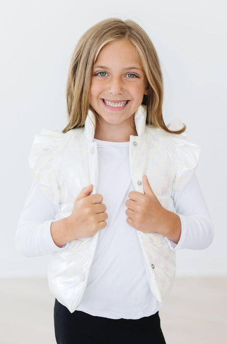 White Checker Puffer Vest