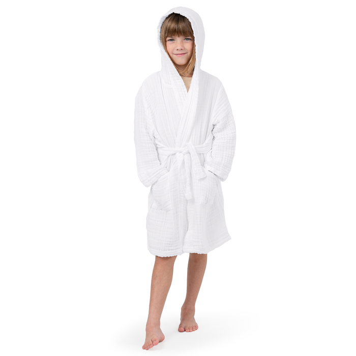 Muslin Bath Robe for Kids in White
