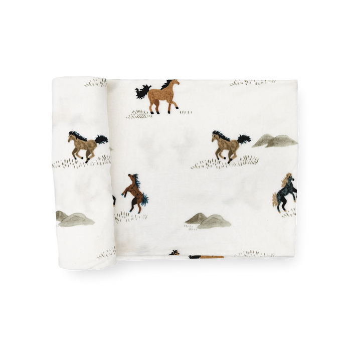 Stretch Knit Swaddle Blanket - Wild Horses