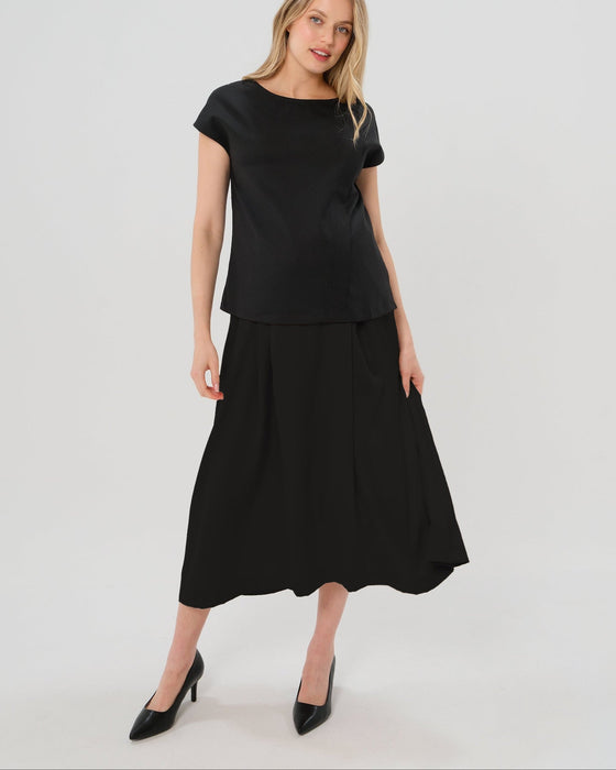 Over-Under Bump Pleated Maternity Maxi Skirt in All-Season Wool Blend - Nature Baby Outfitter