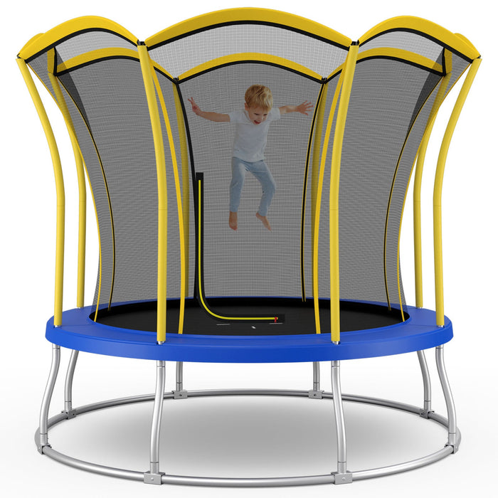 8 Feet Outdoor Unique Flower Shape Trampoline with Enclosure Net-Yellow