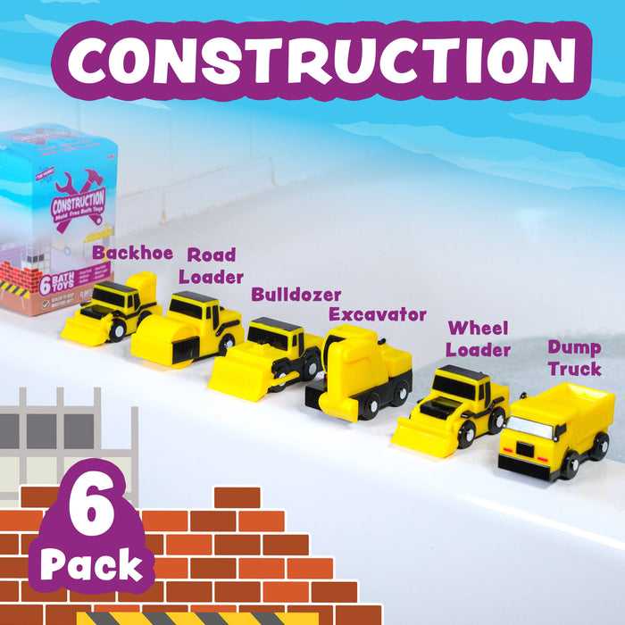 Construction Trucks Mold Free Bath Toys, 6 Pack