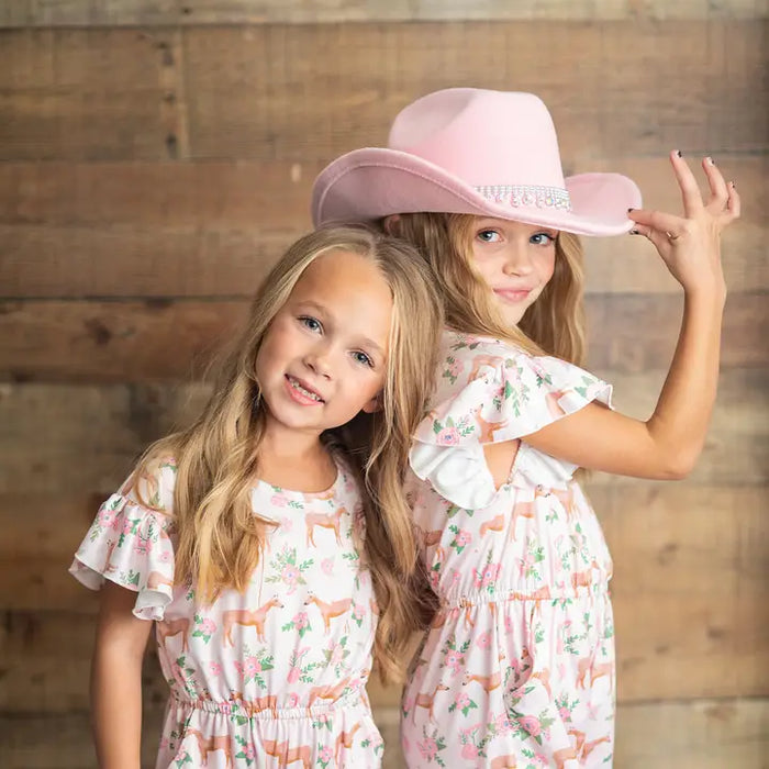Pink Horse Flutter Sleeve Pocket Spring Shortie Set