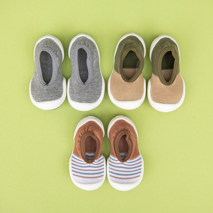 Beige & Olive Color Block Baby Crib Shoes