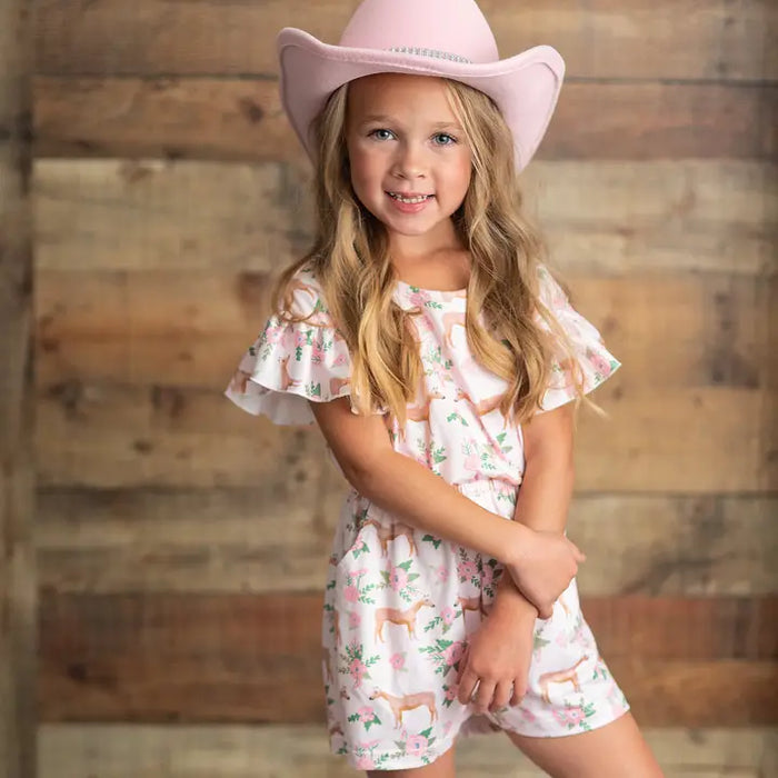 Pink Horse Flutter Sleeve Pocket Spring Shortie Set