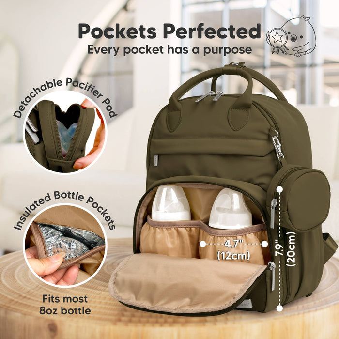 Dark Olive Play Diaper Bag Backpack, Baby Bag with Changing Pad - Nature Baby Outfitter