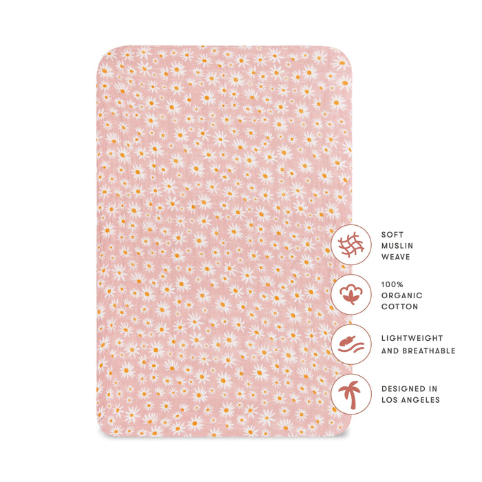 T28034,Babyletto,Daisy Muslin All-Stages Bassinet Sheet in GOTS Certified Organic Cotton