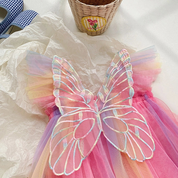Rainbow Butterfly Wings Tulle Dress
