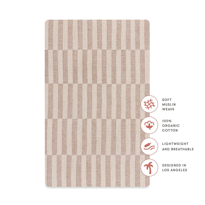 T30634,Babyletto,Cocoa Stripe Muslin All-Stages Bassinet Sheet in GOTS Certified Organic Cotton