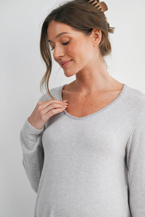 Heather Gray Maternity Soft Knit Long Sleeve Pullover Top