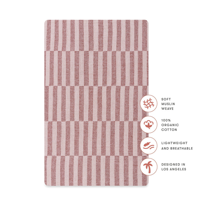 T30434,Babyletto,Maroon Stripe Muslin All-Stages Bassinet Sheet in GOTS Certified Organic Cotton