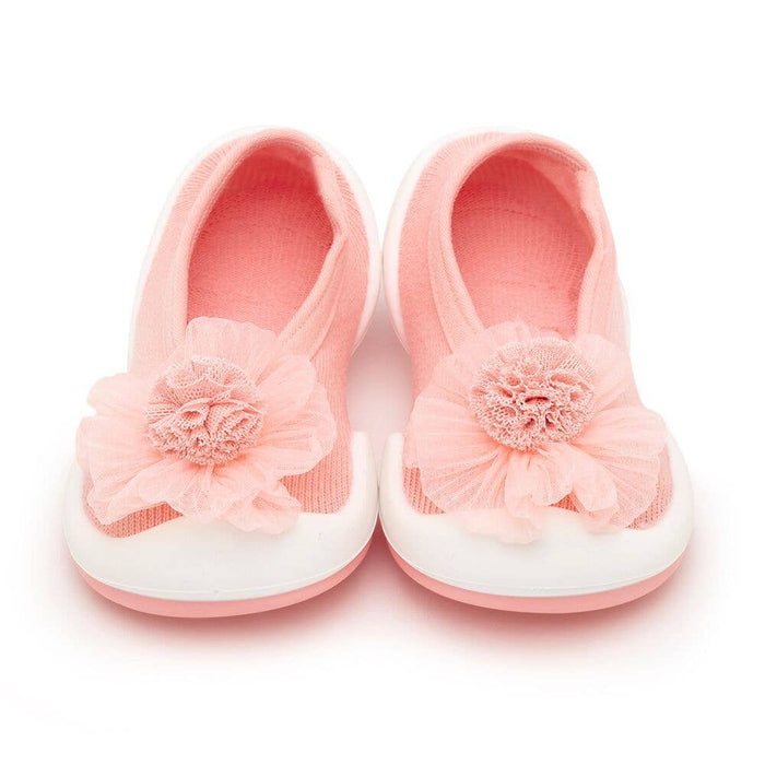 PomPom Pink Flat Knit Baby Crib Shoes