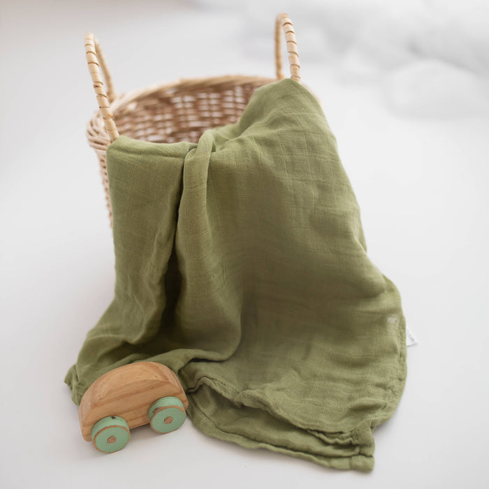 Sage Green & Forest Muslin Swaddle Blankets Set