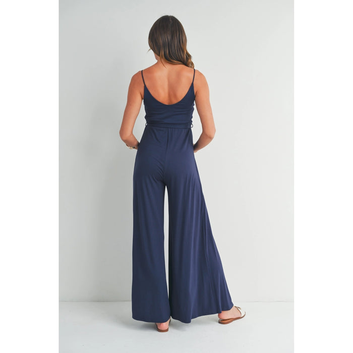 Navy Sleeveless V-Neck Split Hem Maternity Jumpsuit