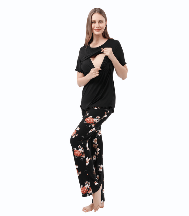 Black Maternity Pajama Set 3-in-1 Bump and Nursing Friendly