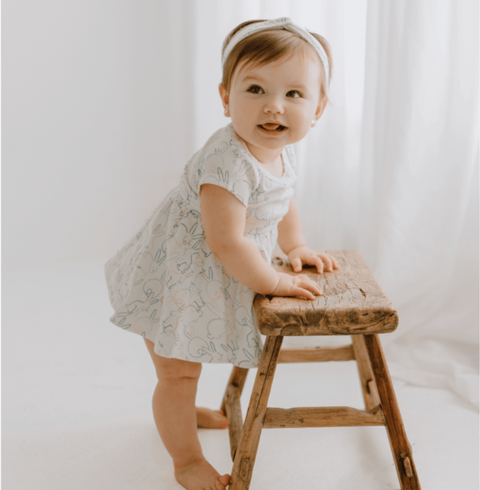 short sleeve twirl dress | bunnies