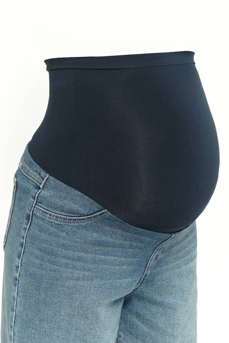 Maternity Roll Cuff Wide Leg Jean w/ Bellyband in Willa
