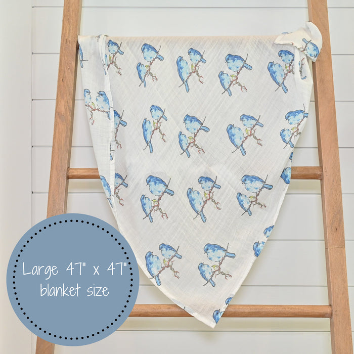 Bluebirds of Happiness Swaddle Blanket