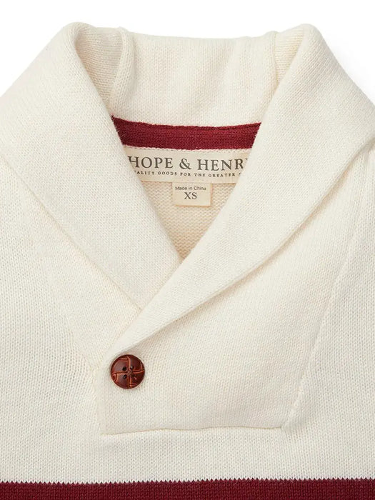 Ivory Stripe Shawl Collar Organic Sweater