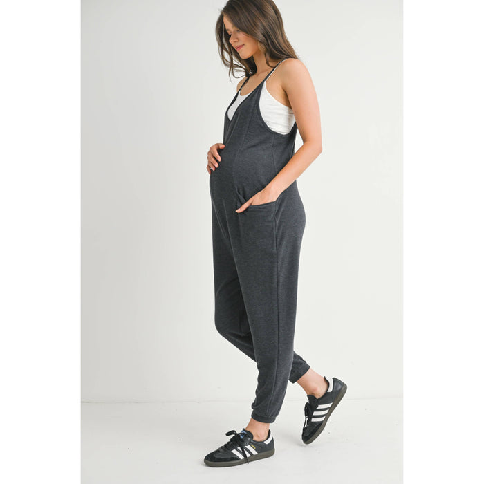 V-Neck Sleeveless Maternity Jogger Jumpsuit