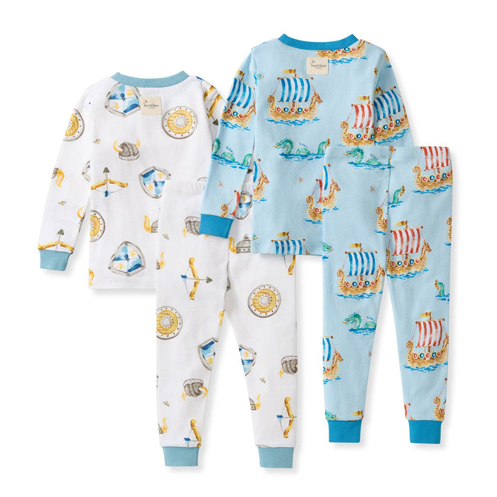 4 Piece Nordic Hero & Viking Ships Organic Cotton Two-Piece Pajamas