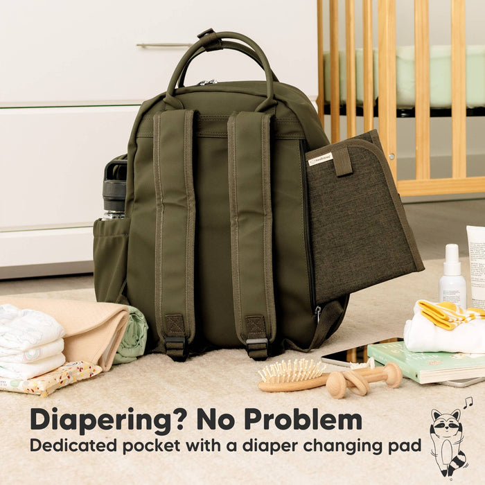 Dark Olive Play Diaper Bag Backpack, Baby Bag with Changing Pad - Nature Baby Outfitter