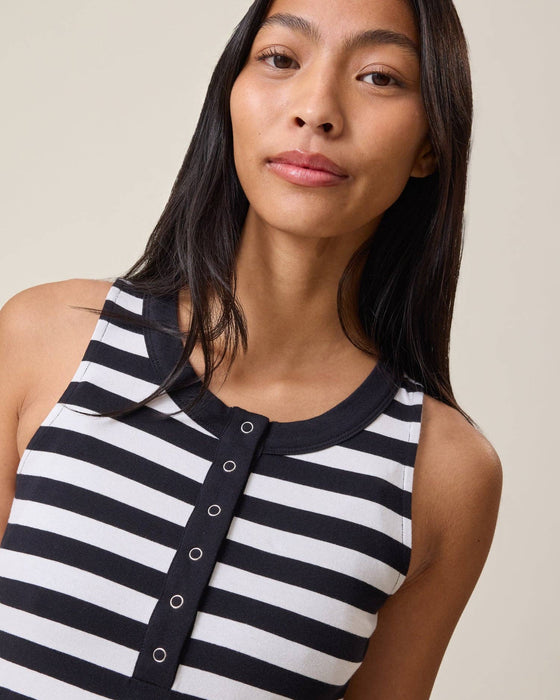 B&W Stripe Charlotte Mixed Media Nursing Midi Dress