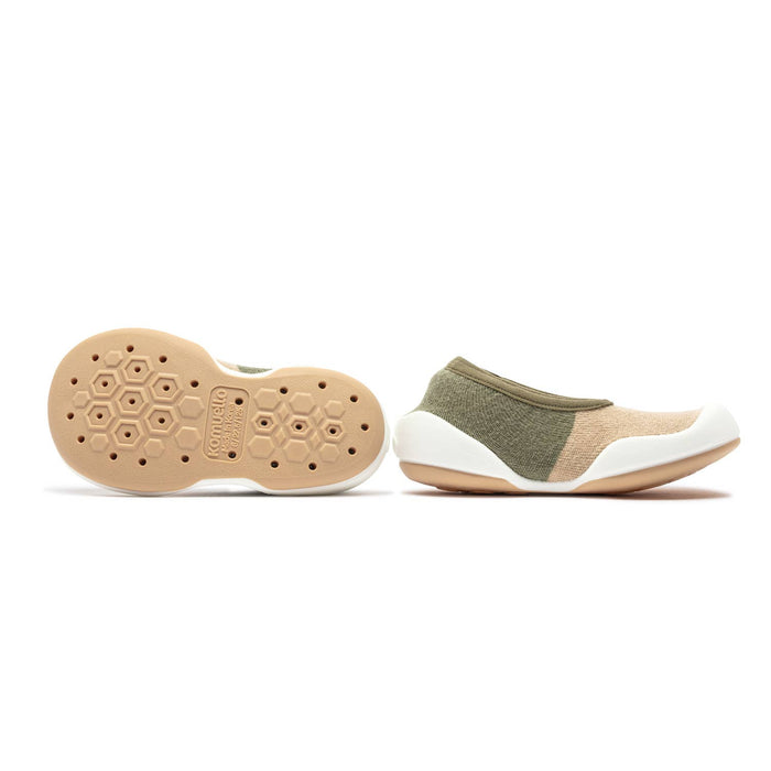 Beige & Olive Color Block Baby Crib Shoes