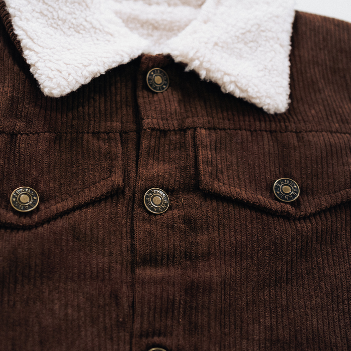 Sherpa Collar Coffee Brown Corduroy Jacket-Child