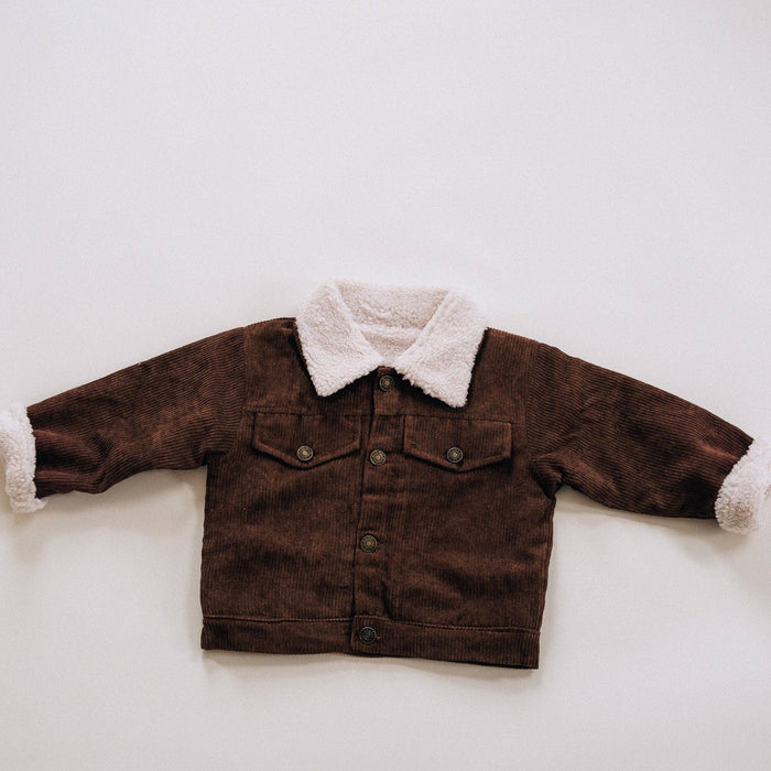 Sherpa Collar Coffee Brown Corduroy Jacket-Child