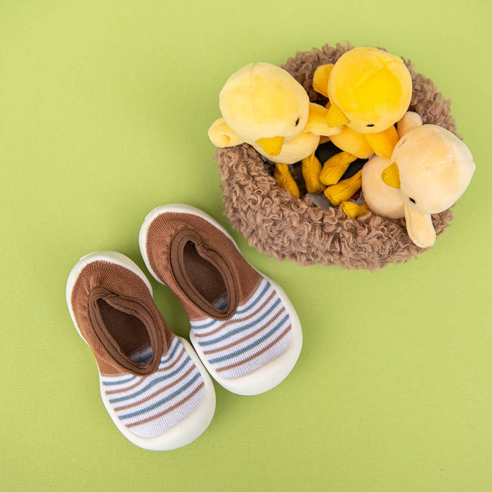 Flat Striped Brown Baby Crib Shoes