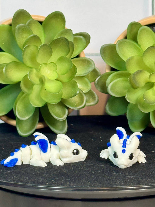 Dragon (White and Blue) • Mini 3D Printed Articulated Animal • Flexi Animals - Nature Baby Outfitter