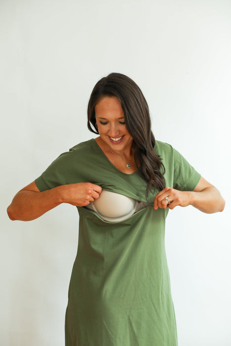 FINAL SALE Invisible Zipper Midi Breastfeeding T-Shirt Dress - Nature Baby Outfitter