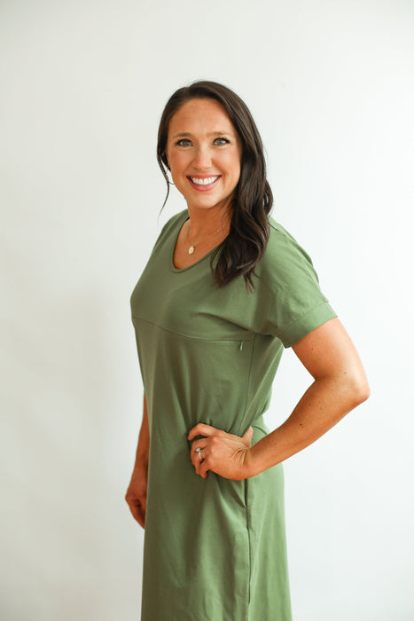 FINAL SALE Invisible Zipper Midi Breastfeeding T-Shirt Dress - Nature Baby Outfitter