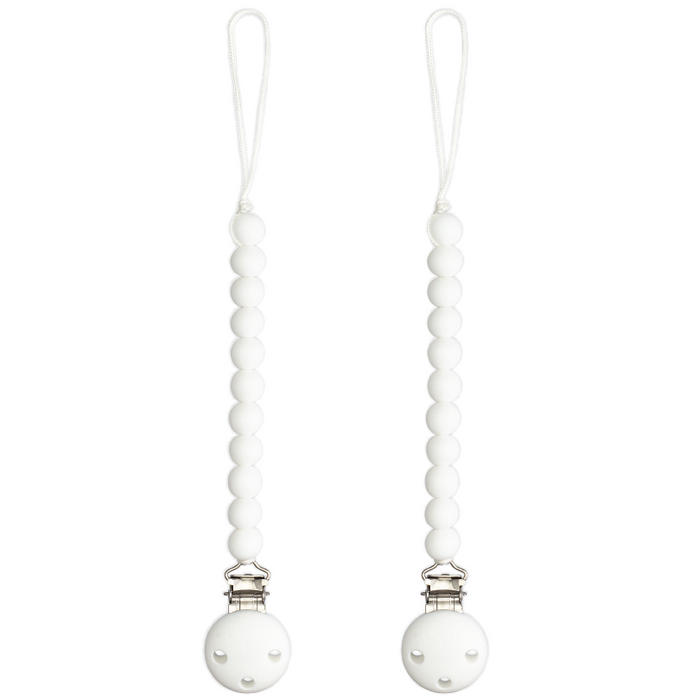 Pacifier Clips in White, 2 Pack