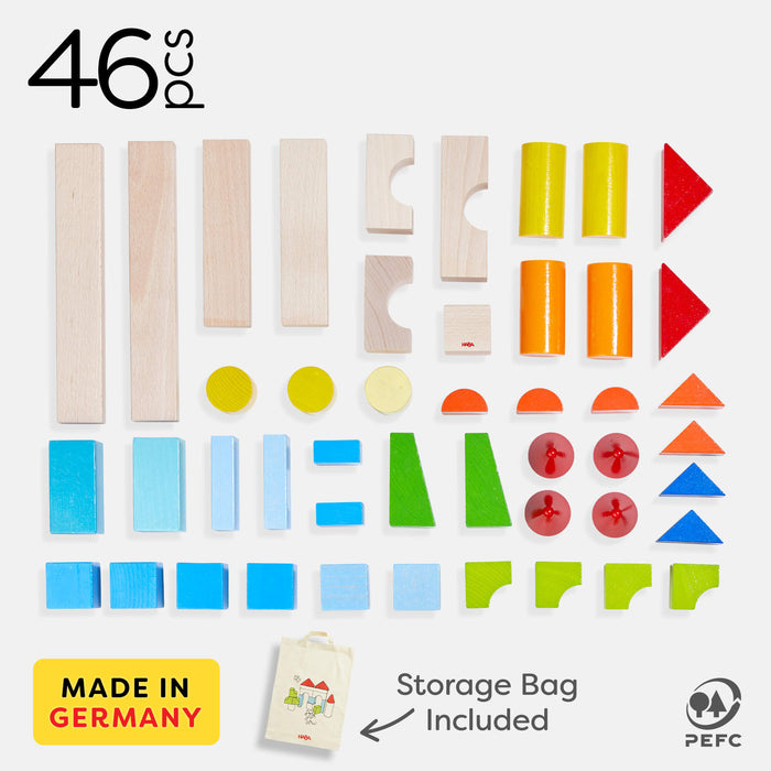 Colored Wooden Building Blocks - 46 Piece Set - Nature Baby Outfitter